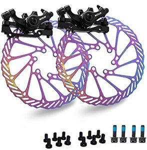 BUCKLOS MTB Bike Disc Brake kit, Mechanical Disc Brakes Aluminum Alloy Caliper for Mountain Bike with 160mm Stainless Steel Rotor/Floating Rotors and is/PM Universal Conversion Adapter (Front+Rear)