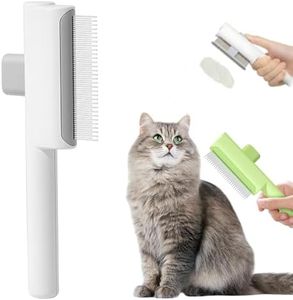 Pet Hair Removal Comb Flea Comb, 2025 Upgrade Cat Grooming Brush, Cat Brush with Release Button, De-Shedding Hair, Dog Grooming Supplies, Fine-Tooth Massage (White)