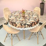 Kuber Industries 60x60 Inches Waterproof Round 4 Seater Dining Table Cover for Living Room | Anti Slip Teapoy/Computer & Office Table Cloth/Sheet | Flower Print - Grey & Brown