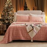 Double Stitch by Bedsure Quilt Comforter Set - Cotton Quilt Queen with Shams, BCI-Certified Luxury Bedding Set, Jacquard Bedspread Set, Perfect House Warming Gift, 1 Quilt, 2 Shams, Peach Clay