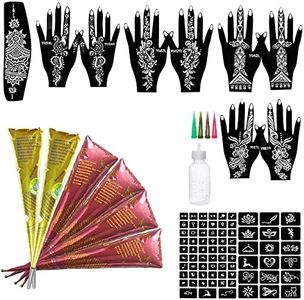 11 Sheets total 84 Tattoo Patterns, 6 Pcs 3 Color (Brown Black Maroon) Temporary Tattoo Kit, Tattoo Stencils Kit