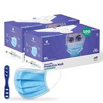 Medohealthy 3 Ply Disposable Face Masks (Pack of 100,Blue) with nose pin BIS, (ISI) Certified mask with Melt blown layer