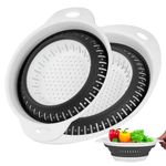 Collapsible Colander with Handle, 2 Pcs Strainers and Colanders, Foldable Kitchen Plastic Silicone Pasta Colanders & Food Strainers, Collapsible Kitchen Strainers for Draining Vegetables Fruits