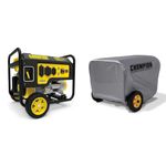 Champion Power Equipment 4450/3550-Watt RV Ready Portable Generator with Wheel Kit Yellow & Weather-Resistant Storage Cover for 2800-4750-Watt Portable Generators, Gray