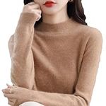 Cashmere Sweaters for Women, 100% Cashmere Long Sleeve Crew Neck Lightweight Soft Knitted Pullover Knitted Jumpers (Camel,L)