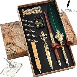 XUBX Juego de caligrafía, Conjunto de Bolígrafo y Tinta Pluma Caligrafía Escritura con 2 Pluma estilográfica, 12pcs Plumillas, 1 base de plumilla, herramienta para sobres, tinta (Azul)