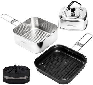 ALOCS Camping Cookware Set, Stainless Steel Pot, 7-inch Non-Stick Pan, Portable Kettle, Outdoor Cooking System with Carry Bag for Kitchen, Picnic, Hiking, Backpacking,Fishing and Campfire