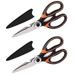 Belle Vous 2 Pack of Heavy-Duty Kitchen Scissors - 21cm/8.3 Inches Stainless Steel Scissors with Blade Covers - Multipurpose Utility Shears for Chicken, Fish, Bone, Meat, Vegetables, Herbs & BBQs