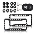 2 Pieces Paw Print License Plate Frames, 4 Pieces Paw Valve Stem Caps and 2 Pieces Paw mat, Aluminum Metal Personalized License Plate Holder, Cute Funny Decorative.