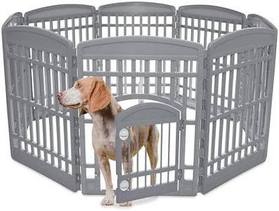 Iris Ohyama Dog Pen with Lockable Door, H90cm, 8 Panels, Grey, Dog Cage, Plastic, Puppy Enclosure, For Rabbit Runs, Indoors, Outdoors, Playpen for Dogs, Cats, Rodents, Pets, Dog Fence, Kennel, CI-908