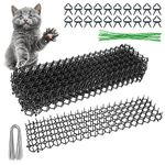 10Pcs Prickle Strip Dig Stopper, 13 x 49cm Cat Scat Mat with Spikes Cat Repellent Deterrent Mat with 12Pcs nails & 20Pcs Ties & 20Pcs clips for Indoor Outdoor