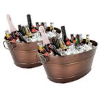 BREKX Colt Copper Finish Beverage Tubs for Parties, Oval Hammered 16-Bottle Drink Buckets for Parties, Large Leak Resistant Ice Buckets for Bar, 15QT (4 Gallon), Set of 2 - New for 2024/2025