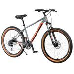 FitTrip Scrambler 27.5T | 21 SPD Shimano Gears | QC Tested Hi-Ten Frame | Lockout Suspension | 27.5 inch MTB Gear Bicycle for Men/Boys with Front Suspension & Disc Brake |Fully Fitted(Nardo Grey-Red)
