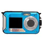 Waterproof Digital Camera, Full HD 2.7K 48MP 10ft Waterproof Underwater Digital Camera, 16X Digital Zoom Front Rear Double Screens Waterproof Digital Camera (Blue)