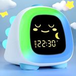 winshine Dinosaur Kids Alarm Clock, OK to Wake Clock with Night Light for Kids, Stay in Bed Clock Sleep Training, Nap Timer Cute Kids Room Decor (Blue)