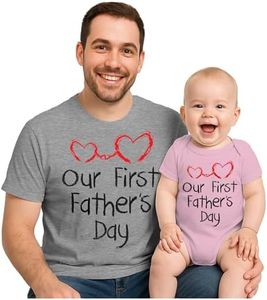 Tstars Our First Father's Day Dad and Baby Matching Outfits | New Dads Gift with Dad Shirt and Infant Bodysuit Dad Gray Small/Baby Pink NB (0-3M)