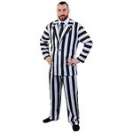 Mens Striped Suit Halloween Costume - XX-Large - Black & White Striped Suit & Shirt Front, Black Tie - Adults Halloween Fancy Dress Costume