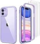 CellEver iPhone 11 Case, Clear Full Body Heavy Duty Protective Case Anti-Slip Full Body Transparent Cover Fits Apple iPhone 11 (2X Glass Screen Protector Included) (6.1 inch, 2019) - Light Purple