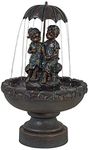 Boy and Girl Under Umbrella Outdoor Floor Water Fountain 40" High Copper Green Bronze Resin for Garden Patio Yard Deck Home Lawn Porch House Relaxation Exterior Balcony Roof - John Timberland