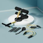 Lifelong Tummy Trimmer with Double Suction Cup Sit-Up Bar for Abdominal Exercise, Leg Muscle Training Arm Muscles Exercise with Door Attachment, Ankle Straps and 2 Resistance Tubes (Yellow/Black)