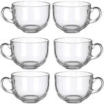 Jinelza Crystal Round Tea Cups 150 ML Set of 6 Small Size Glass Transparent Coffee Mugs with Handle, Clear Glass Tea Cup Set for Coffee, Tea, Milk, Hot & Cold Beverage Tea Cup