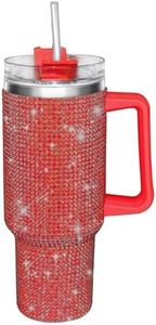 Bling Rhinestone Studded Tumbler with Top Handle, Bling Cups Stainless Steel Water Bottle Diamond Glitter Tumbler for Women - Birthday Gifts for Women, Mom,Get Well Soon Gifts (Red)