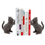 Cat Decorative Bookends, Unique Cast Iron Animal Shape Book Ends to Hold Books Heavy Duty, for Home Library Office Shelf Decoration, Vintage Antique Home Decor