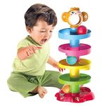 VGRASSP Rolling and Swirling Ramp Toy for Baby and Toddlers | 5 Layer Ball Drop Tower with 3 Colorful Plastic Rattle Balls | Stack-Drop-Roll Fun Toy - Color As Per Stock