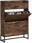 HOMCOM Narrow Shoe Cabinet, Industrial Shoe Storage Cabinet with 2 Flip Drawers, Adjustable Shelves and Top Drawer, Entryway Shoe Rack Cabinet for 12 Pairs, Rustic Brown