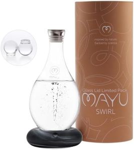 MAYU Swirl Structured Water Pitcher - Handblown Glass Carafe 1.5 Liter Design Jug - Dispenser Stand with Innovative Vortex Technology - Great for Reverse Osmosis Filter Users |51 Oz (Onyx Base)