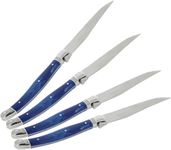 Laguiole 4-Piece Steak Knives (Blue Marble) - Stainless Steel Knives – Smooth Cut Serrated Knife Blade – Dishwasher Safe Steak Knife Set – Luxurious Kitchen Knife Set for Parties…