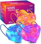 Rasav KN95 Face Masks, 60 Pack Comfortable 5 Layer Cup Dust Safety Mask, Muti-colored Design KN95 Mask with Elastic Ear Loops for Women, Men