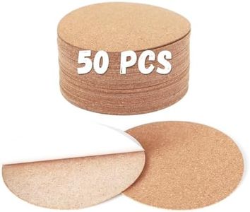 KITLAB 50 Pcs Self-Adhesive Cork Sheets for DIY Coasters, 4 Inch Round Backing Cork Tiles Mat with Strong Adhesive-Backed for DIY Crafts Adhesive Cork Board