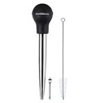 KAYCROWN Stainless Steel Turkey Baster Commerical Grade Quality FDA Rubber Bulb Including Marinade Injector Needle And Brush For Easy Clean Up