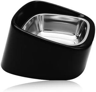 15° Elevated Pet Bowl for Small and Medium Dogs & Cats, Anti-Vomiting Tilted Stainless Steel Feeder, Easy to Clean and Non-Slip Design, Promotes Healthy Eating Posture (Black)