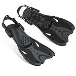 Matekxy Adult Dving Fins Adjustable Short Swim Fins Travel Size for Snorkeling Diving Swimming, Black L/XL Size