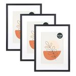 KAIWIN Picture Frame Black 12x16 / 30x40cm Set of 3-with passe-partout 21x30 cm (A4), Photo frame with acrylic glass for hanging, For photos, posters, puzzles| Poster frame