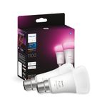 Philips Hue White & Colour Ambiance Smart Bulb Twin Pack LED [B22 Bayonet Cap] - 1100 Lumens (75W Equivalent). Works with Alexa, Google Assistant, 2 Count