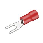 Heschen Fork Insulated Wire Connector Electrical Crimp Terminal, SV1.25-3, Stud size #4, for 0.5-1.5mm² (22-16 AWG), Red, 100Pack