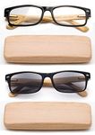 Real Bamboo Reading Glasses Spring Hinge Genuine Bamboo Rectangular Reader w/Case