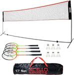 Xcello Sports Complete Badminton Racket Set - Includes 17-Foot Foldable Net, 4 Rackets, 6 Shuttlecocks, and Carry Bag