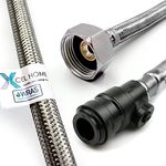 Xcel Home™ WRAS Approved PushFit Flexible Connector with Isolation Valve 15mm x 3/4" BSP (500mm Long) | 3 Lengths Available | Kitchen Sink/Bathroom Basin Stainless Steel Braided Flexi Tail | 1 Pipe