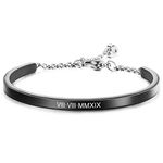 MeMeDIY Personalized Bracelet Engraving Name Identification ID Customized for Men Women Girls Water Resistant Stainless Steel Adjustable Cuff Bangle (4mm Width, Black Color)