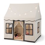 COSTWAY Kids Play Tent, Indoor Large Playhouse with Star Lights, Non-slip Mat and Windows, Castle Fairy Tents for Children Boys & Girls Gift (Beige+Black)