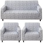 HOKIPO Sofa Cover 5 Seater Elastic Stretchable Sofa Slipcover Protector for (3+1+1), Abstract Grey Lines (AR-4099-S13*2 + AR-4101-S13)