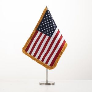 AMZFLAG American Desk Flag Set with Stand Base, Small USA Flag with Fringe Table Flag for Office Desktop, Thick Material Vivid Color US Flag for Home Decoration