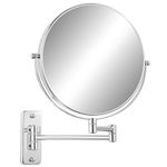 FFowcye 9" Wall Mounted Magnifying Makeup Mirror,1x/7x Double-Sided Extendable Bathroom Shaving Mirror, 360°Swivel Adjustable Arm, Extendable Wall Mount Vanity Mirror for Makeup, Chrome - No Light