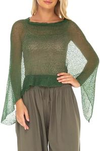 SHU-SHI Women’s Sheer Knit Poncho Shrug Lightweight Summer Bolero Cover Up Pullover Sweater One Size Fits Most