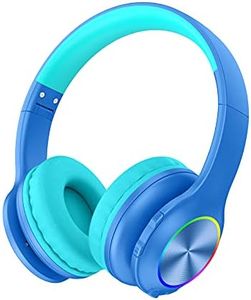 Candy Bila Bluetcooth Kids Headphones Fit for Aged 3-21, Colorful LED Lights Comfort Wireless Headphones with Microphone 94dB Volume Limited for School/iPad/PC/TV/Cellphones, Wired & TF Card Mode,Blue