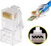 PETECHTOOL 50 Pack RJ45 23AWG Cat6a Cat6 Large Pass Through Connector Gold Plated 8P8C Ethernet Modular Plug UTP Network Ends for Unshielded Twisted Pair Solid Wire & Standard Cables